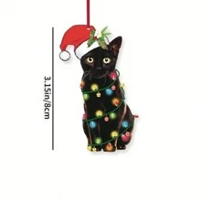 1入聖誕節黑貓亞克力2d標籤裝飾掛件,適用於房間、客廳、廚房、室外、花園、聖誕樹裝飾 - 黑色 - 查看 5