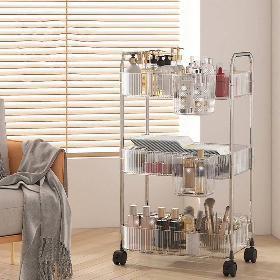 1pc Clear Acrylic 4-layer Storage Trolley With Wheels For Bathroom And Kitchen - Transparent - View 1