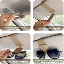 1 件汽車遮陽板太陽眼鏡架,附超細纖維皮革,女士豪華汽車內裝配件,相容於所有車型 - 米色 - 查看 4