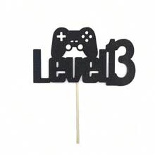 Double-sided Glitter Level 7-15 Game Themed Decorative Cake Topper, Suitable For 7-15 Year Old Birthday Parties - Black - View 3