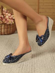 新款舒適休閒扁平蝴蝶結漁夫鞋,適用於女性,初秋 - 藍色 - 查看 4