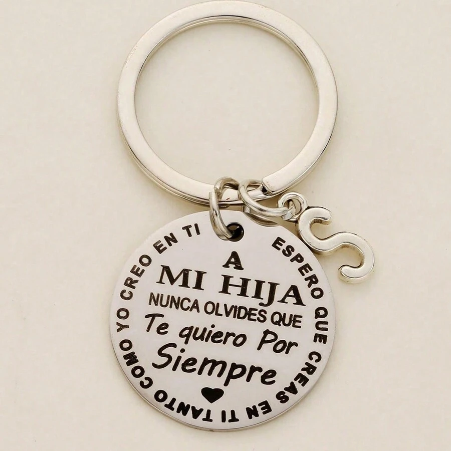 1 件字母图案圆形吊饰钥匙扣情人节 - 銀色 - 查看 1