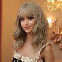 14吋合成纖維棕色浪漫可愛的水波聖誕捲髮帶瀏海女士日常穿著、派對、節日和度假。適用於自然、浪漫、簡單、休閒、萬聖節、聖誕節和角色扮演髮型,具備熱抗性假髮。 - 棕色 - 查看 4