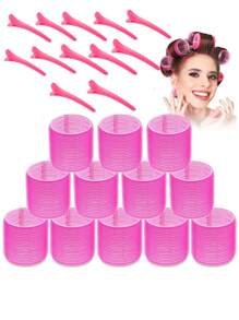 Set de 24 Rulos Jumbo Para Cabello Con 12 Rulos Grandes Y 12 Clips Para Cabello Para Cabello Largo O Mediano Con Volumen,herramientas para el cabello - Rosa Fucsia - Ver 1
