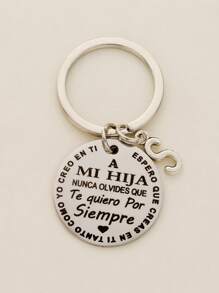 1 件字母图案圆形吊饰钥匙扣情人节 - 銀色 - 查看 6