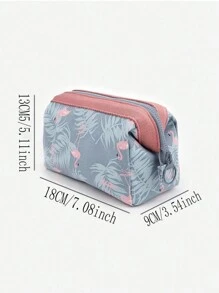 女士化妝包收納必需品旅行包火烈鳥便攜式筆袋美容化妝盥洗用品沐浴收納包 - 藏蓝色 - 查看 2