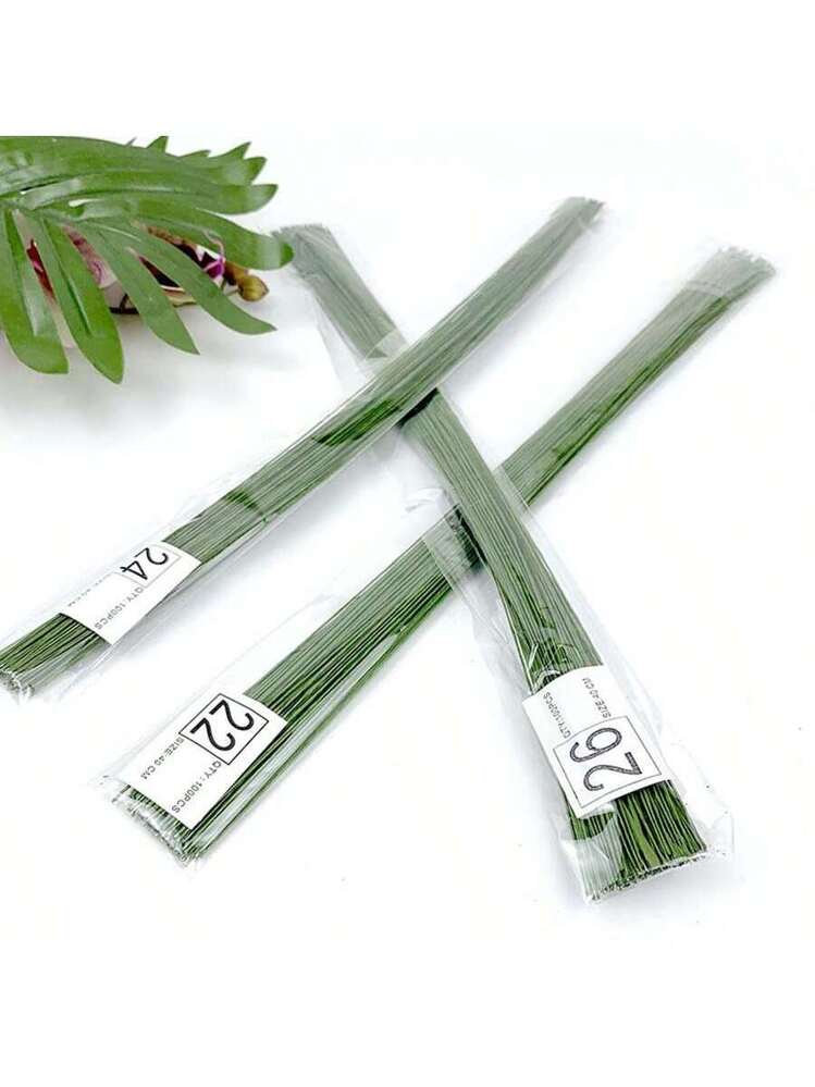 100 Pièces Fil De Fer Floral Vert 40cm - Tiges Pour Fleurs Artificielles Et Arrangements Floraux