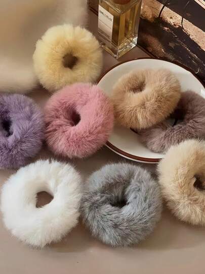 8个装毛绒发圈，女士适用，可爱甜美发绳，适合秋冬季日常佩戴，发饰，马尾辫，发绳马尾发圈，发圈发饰橡皮筋