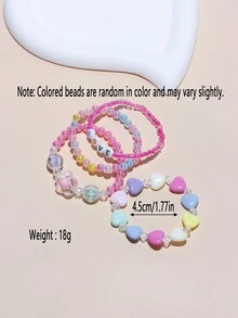 4 件套儿童串珠手链，彩色亚克力珠，心形首饰，手链配件 - 彩色 - 查看 3