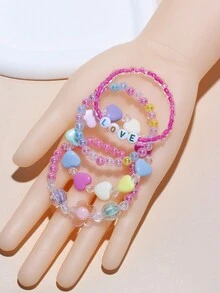 4 件套儿童串珠手链，彩色亚克力珠，心形首饰，手链配件 - 彩色 - 查看 2