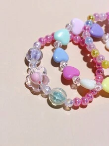 4 件套儿童串珠手链，彩色亚克力珠，心形首饰，手链配件 - 彩色 - 查看 4