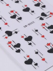 3片/套 3D极简黑红美甲贴纸，情人节爱心线条设计，独特美甲贴花，美甲装饰，美甲配件，女士及女孩美甲用品 - 彩色 - 查看 5