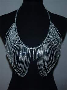 水鑽裝飾胸罩鏈胸吊墜 - 銀色 - 查看 1