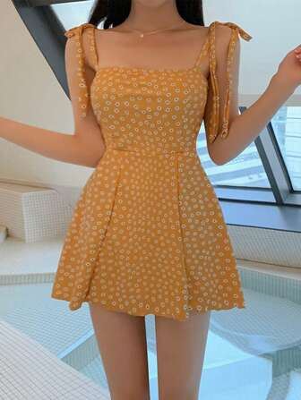 Women'S Fresh Floral Printed One-Piece Swimsuit With Shoulder Straps Summer