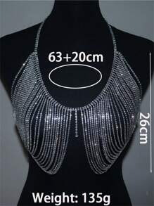 水鑽裝飾胸罩鏈胸吊墜 - 銀色 - 查看 2