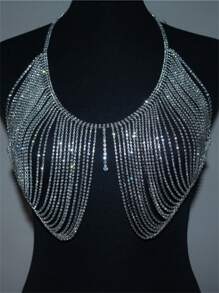 水鑽裝飾胸罩鏈胸吊墜 - 銀色 - 查看 4