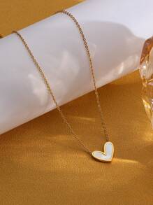 1入組極簡個性化戀愛心形嵌貝殼裝飾項鍊,不鏽鋼材質-適用於情人節禮物和女性日常佩戴 - 彩色 - 查看 2