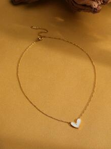 1入組極簡個性化戀愛心形嵌貝殼裝飾項鍊,不鏽鋼材質-適用於情人節禮物和女性日常佩戴 - 彩色 - 查看 4