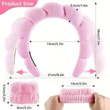 女性專用spa頭帶和手帶,洗臉護膚頭帶和手帶,化妝頭帶手繩蓬鬆海綿spa頭帶,毛巾布料泡泡頭帶,用於護膚、卸妝的mimi And Co Spa頭帶 - 粉色 - 查看 2