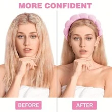 女性專用spa頭帶和手帶,洗臉護膚頭帶和手帶,化妝頭帶手繩蓬鬆海綿spa頭帶,毛巾布料泡泡頭帶,用於護膚、卸妝的mimi And Co Spa頭帶 - 粉色 - 查看 3