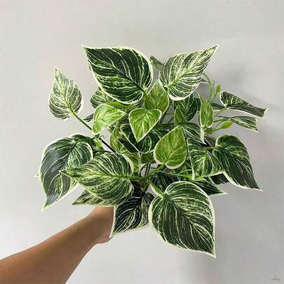 35cm 7-Prong Artificial Tropical Plant, Fake Pothos Leaves, Plastic Floral Vine, Wall Decor Material, Suitable For Office Desk, Indoor, Hotel Decoration, No Pot, Gift, Birthday, Graduation