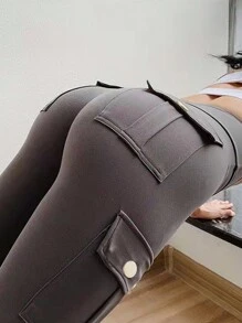 寬腰帶貨物運輸運動緊身褲 - 灰色 - 查看 4