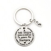 1 件字母图案圆形吊饰钥匙扣情人节 - 銀色 - 查看 21