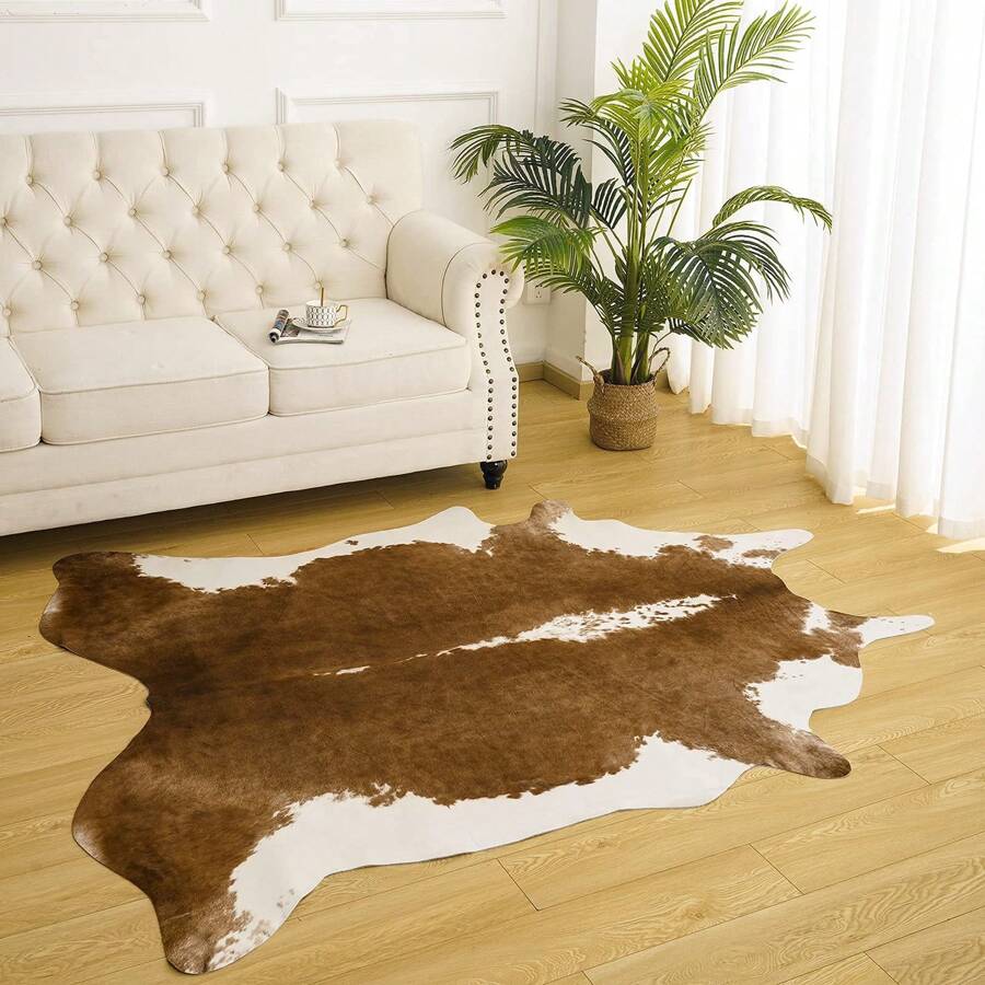 AROGAN Premium Faux Cowhide Rug 4.6 X 5.2 Feet, Durable And Large Size Cow Print Rugs, Suitable For Bedroom Living Room Western Decor,  Animal Cow Hide Carpet