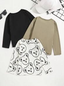 Young Boy 3pcs Cartoon Bear Print T-Shirts