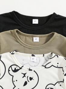 Young Boy 3pcs Cartoon Bear Print T-Shirts