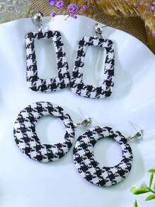 HANQI 2對/套時尚鏤空圓形和矩形耳墜適合女士日常裝飾 - 彩色 - 查看 5