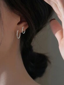 BALMORA 1對韓國風格s925銀藝術金電鍍幾何菱形雕刻耳環 - 銀色 - 查看 7