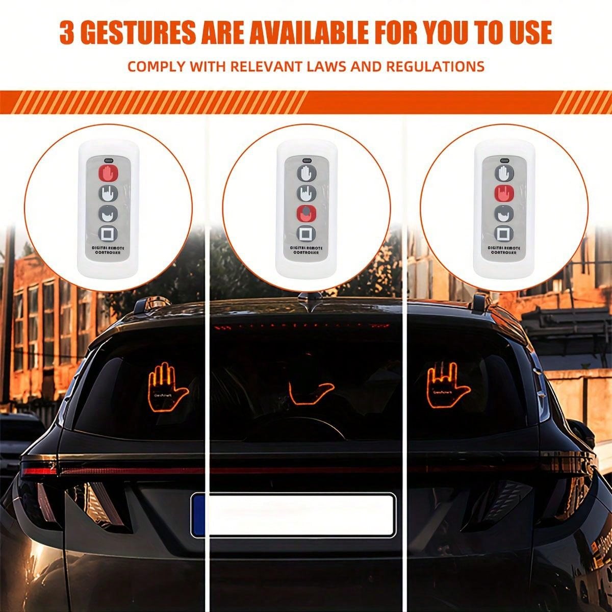 1pc Car Rear Window LED Warning Light Gesture Light Sign Light 3 Modes