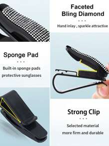 1pc Bling Rhinestone Decor Car Sun Visor Glasses Clip/paper Holder/card Organizer For Interior Storage - White - View 5