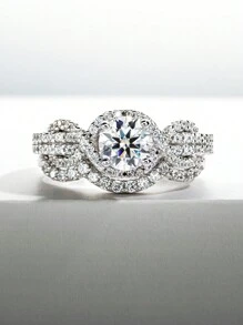 1套/2件1ct莫三比克石榴石925銀指環套裝女士戒指，訂婚/婚禮珠寶新娘珠寶鑲嵌水晶鑽石 - 白色 - 查看 3