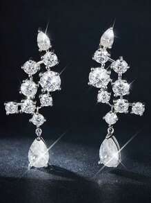 1pair Elegant Cubic Zirconia Decor Drop Earrings For Women For Daily Decoration For Party Banquet Wedding