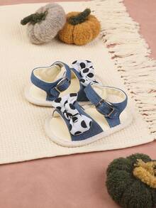 1雙女孩蝴蝶結絨布帶扁平涼鞋,露趾,適用於夏季 - 藏蓝色 - 查看 4