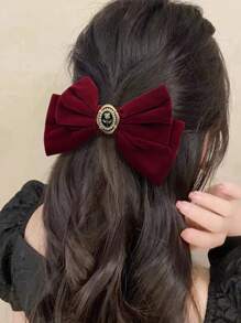 1入組超級仙女大蝴蝶結髮夾/夾子,後腦纓時尚髮飾 - 酒紅色 - 查看 6