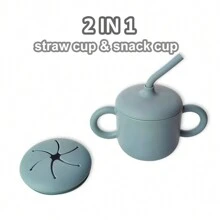 11 Pcs Ether silicone tableware set suction bowl plate with sucker cups 2 in 1 drinking bottle snack pot with 2 straws open cup wooden spoon and fork mini cultery set waterpoof bib silicone dinnerware