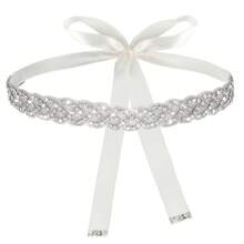 Cinturón de novia de boda con cristales de strass hecho a mano para mujeres, cinturones de cristal brillante, cinta con brillo para vaqueros, vestidos, Halloween - Blanco - Ver 11