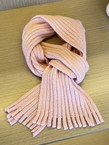 1條兒童加厚純色針織圍巾,秋冬季節保暖舒適,適用於日常生活 - 粉色 - 查看 2