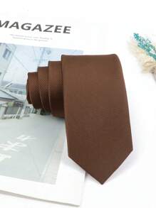 ZLQ&GOU 1 Cà vạt nam trơn màu kèm phụ kiện trang trí, cà vạt đa năng thích hợp cho tiệc tùng, nghỉ mát, công sở và đám cưới Cà vạt nam thường ngày - màu nâu - Xem 1