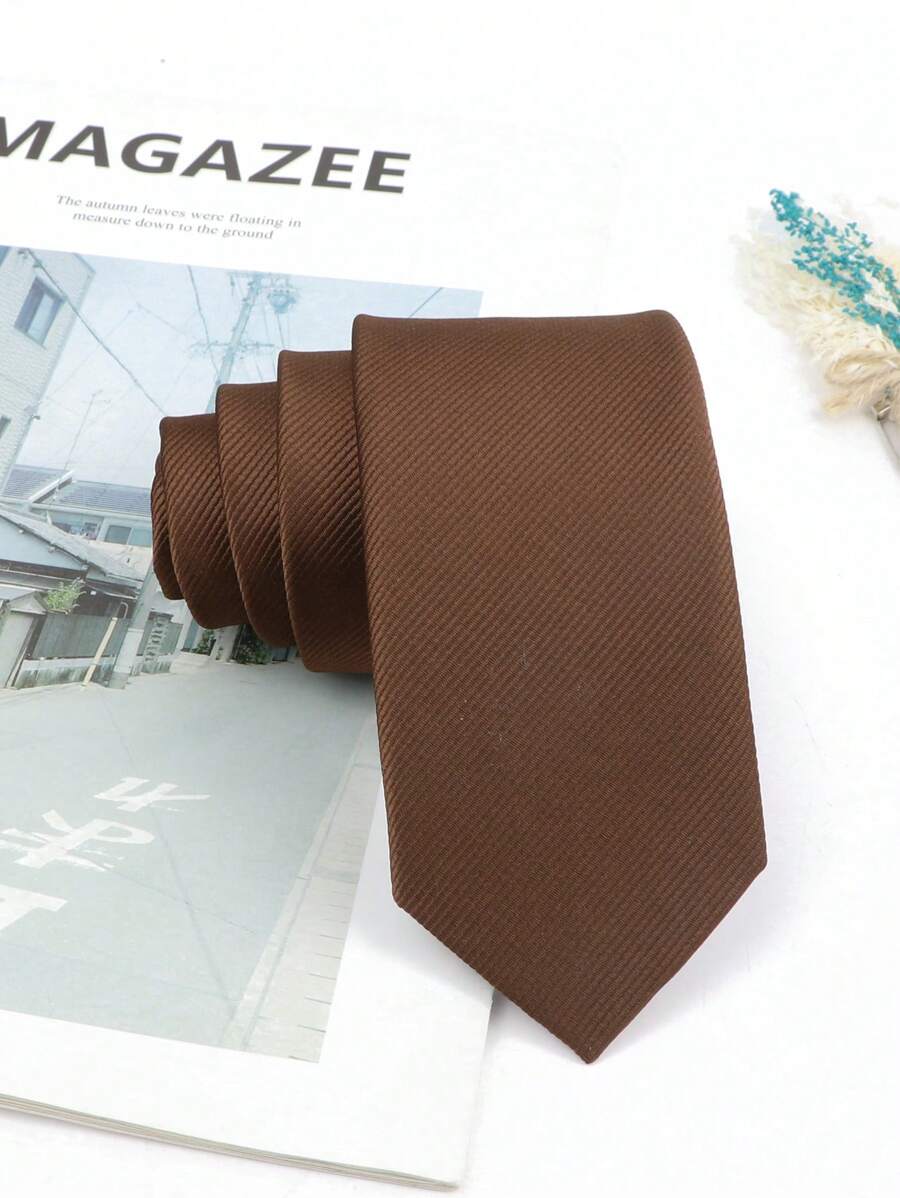 ZLQ&GOU 1 Cà vạt nam trơn màu kèm phụ kiện trang trí, cà vạt đa năng thích hợp cho tiệc tùng, nghỉ mát, công sở và đám cưới Cà vạt nam thường ngày - màu nâu - Xem 1