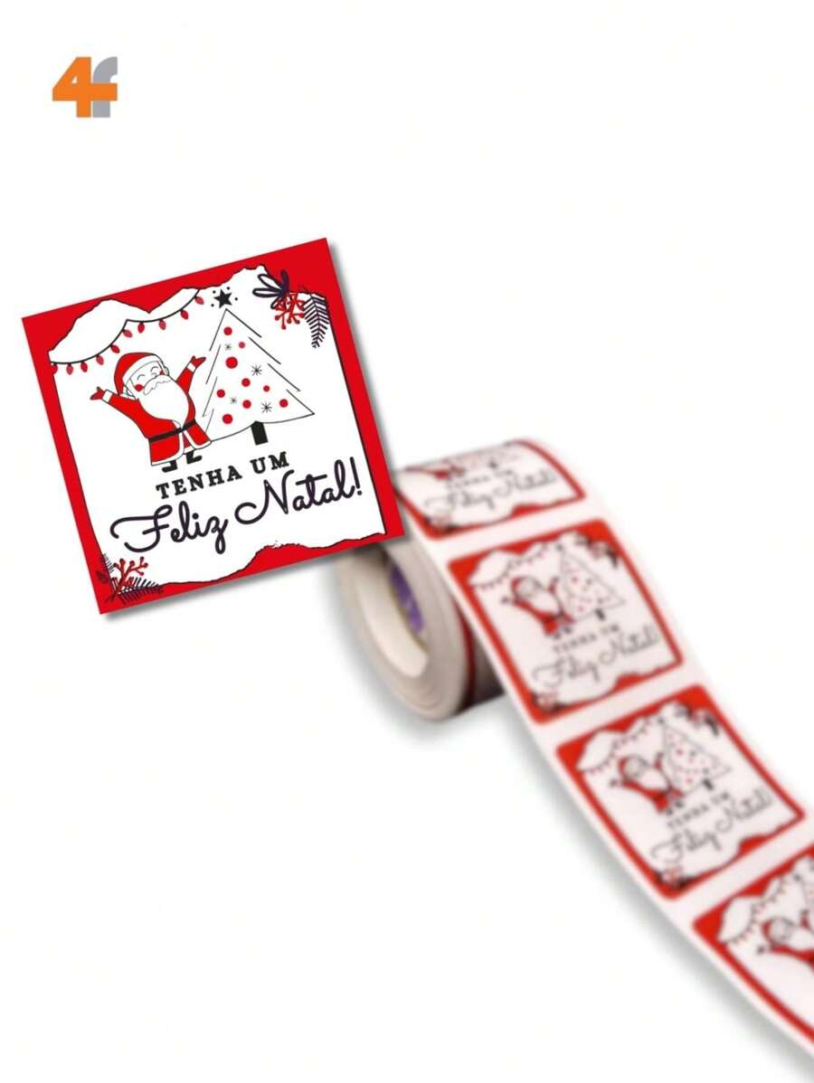 250 Etiquetas Adesivas Comemorativas - Feliz Natal - - Vermelho - Visão 1