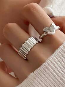 2 piezas de anillos de pareja minimalistas y dulces con pentagrama de cobre y circonita, apropiados para fiestas, eventos y uso diario, regalo de San Valentín, mamá, madre, Día de la Madre