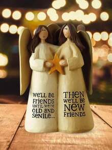 1入組姊妹和朋友雕像工藝品，親情慶典專用樹脂女孩天使雕像擺件，適用於家居臥室裝飾，生日情人節禮物，婚禮 - 米色 - 查看 2