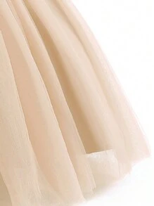 Tween Girl Elegant Faux Pearl Bow Tulle Dress, Suitable For Wedding, Prom, Birthday Party, Graduation, Summer - Champagne - View 7
