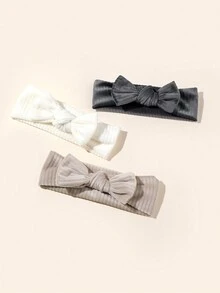 3入組寶寶純色絨面頭箍套裝,秋冬保暖頭箍,兒童蝴蝶結裝飾彈性頭箍 - 彩色 - 查看 3
