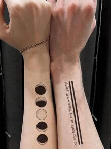 1 件黑色線條藝術宇宙星星圖案防水持久臨時紋身貼紙 - 黑色 - 查看 1