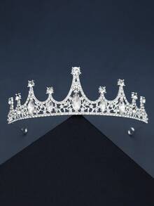 1 Classic Alloy Rhinestone Wedding Bridal Crown Headband For Women. European And American Simple Style Wedding Party Bridesmaid And Female Guest Decorative Crown Headband. - Silver - View 6